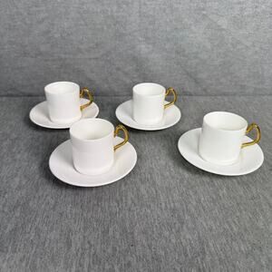Coalport Bone China Demitasse Espresso Cups & Saucers Gold Handle Set of 4